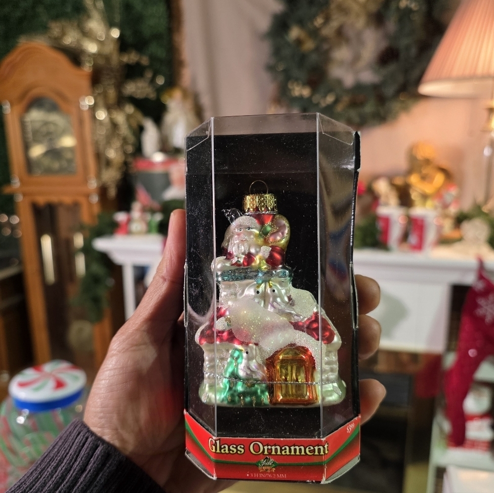 Vintage glass Santa ornament